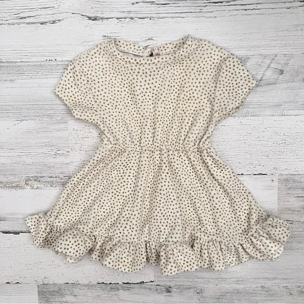 🦄 3/$36 Quincy Mae Terry Dress Girls 12-18M Cream Polka Dot Organic Cotton